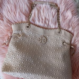 Tory Burch Vintage Marion Quilted Slouchy Tote/Shoulder Blush Pink